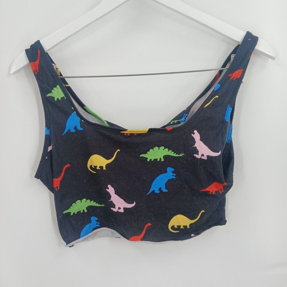 womens shein Colorful Dinosaur Print Crop Top Cami Size large